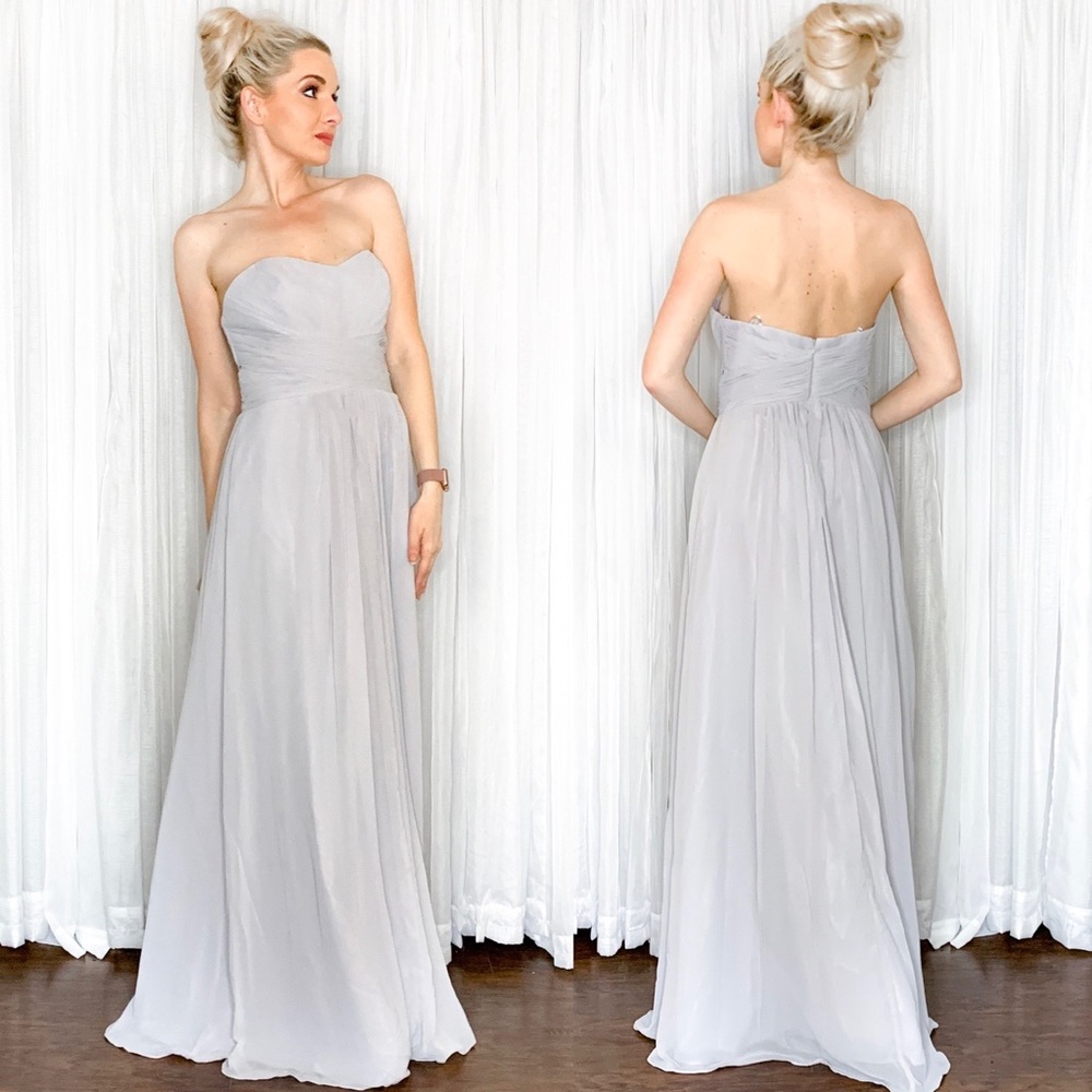 Grey Silver Strapless Long Bridesmaid Dress